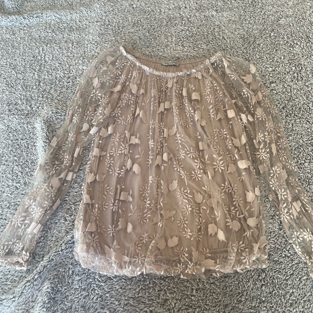 Dusty pink/beige Elena Baldi of Italy flowy floral top.
